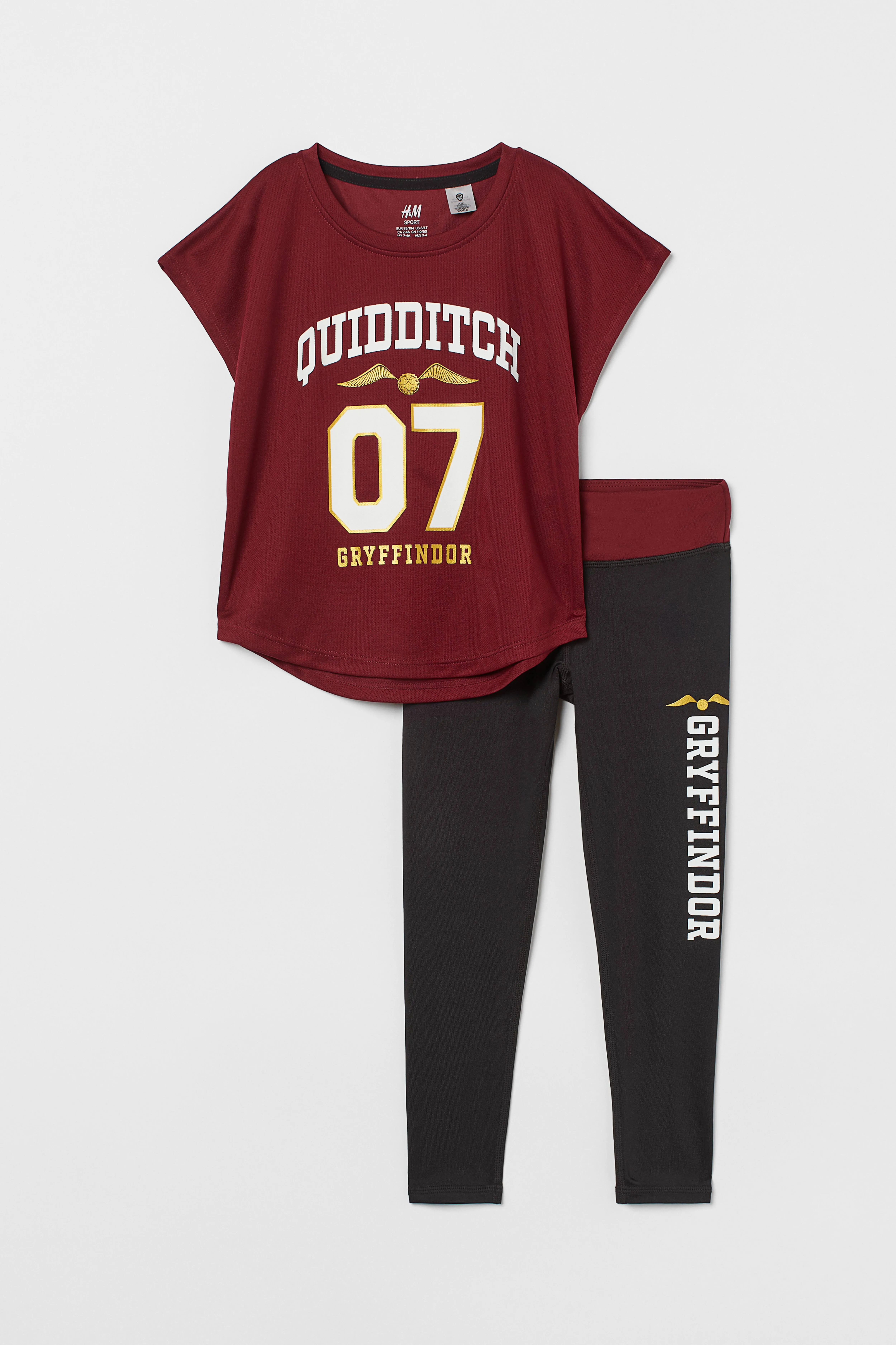 2-piece printed sports set - Round neck - Short sleeve - Dark red/Harry Potter - Kids | H&M GB