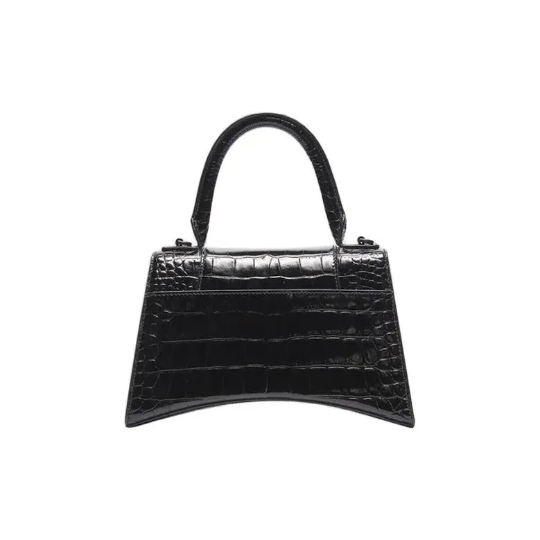     Balenciaga   Hourglass Black Buckle Crocodile Pattern Leather Hourglass Bag Handbag