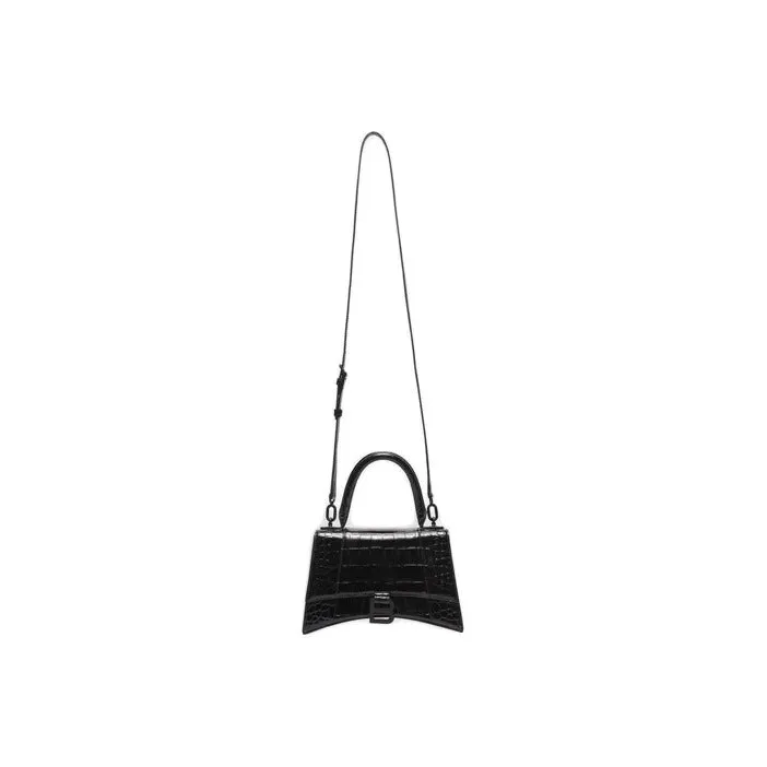     Balenciaga   Hourglass Black Buckle Crocodile Pattern Leather Hourglass Bag Handbag