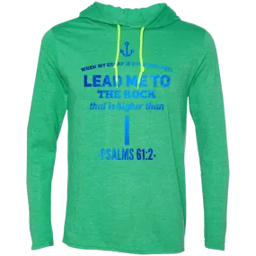 Bible Verse Men Long Sleeve T-Shirt Hoodie - Lead Me To The Rock That Is Higher Than I ~Psalm 61:2~ Design 1