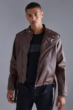 Boxy Pu Funnel Neck Biker Jacket