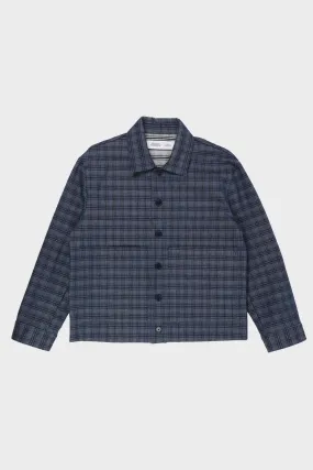 Cafe Jacket - Reactive-Dyed Plaid Herringbone Denim