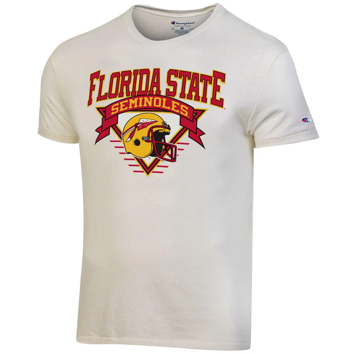 Champion Men's Vault Florida State Seminoles Helmet Design Tri-blend Short Sleeve T-shirt - White Alabaster