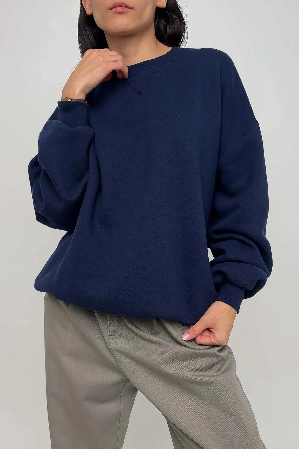 Cotton Blend Drop Shoulder Pullover - Night Sky