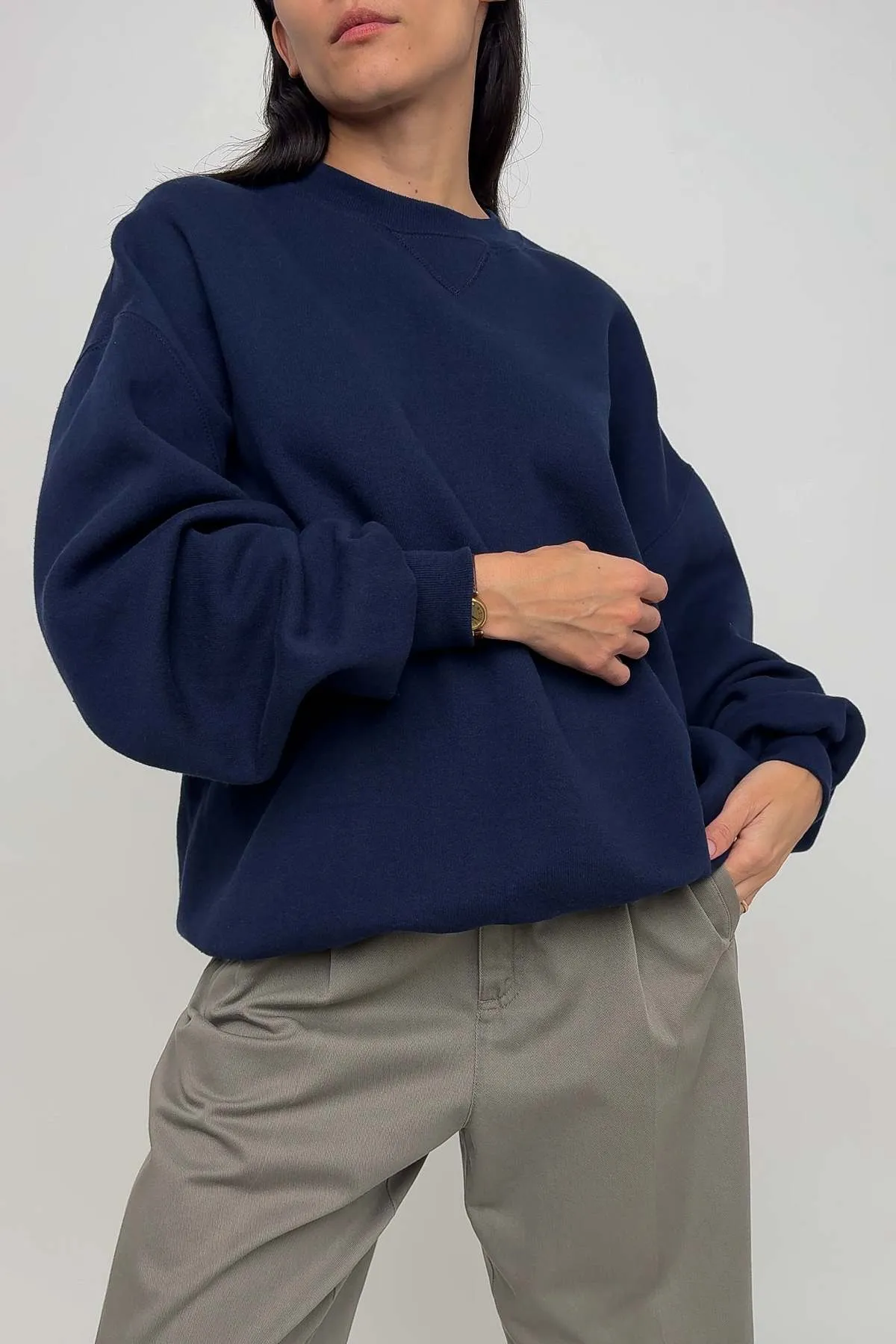 Cotton Blend Drop Shoulder Pullover - Night Sky