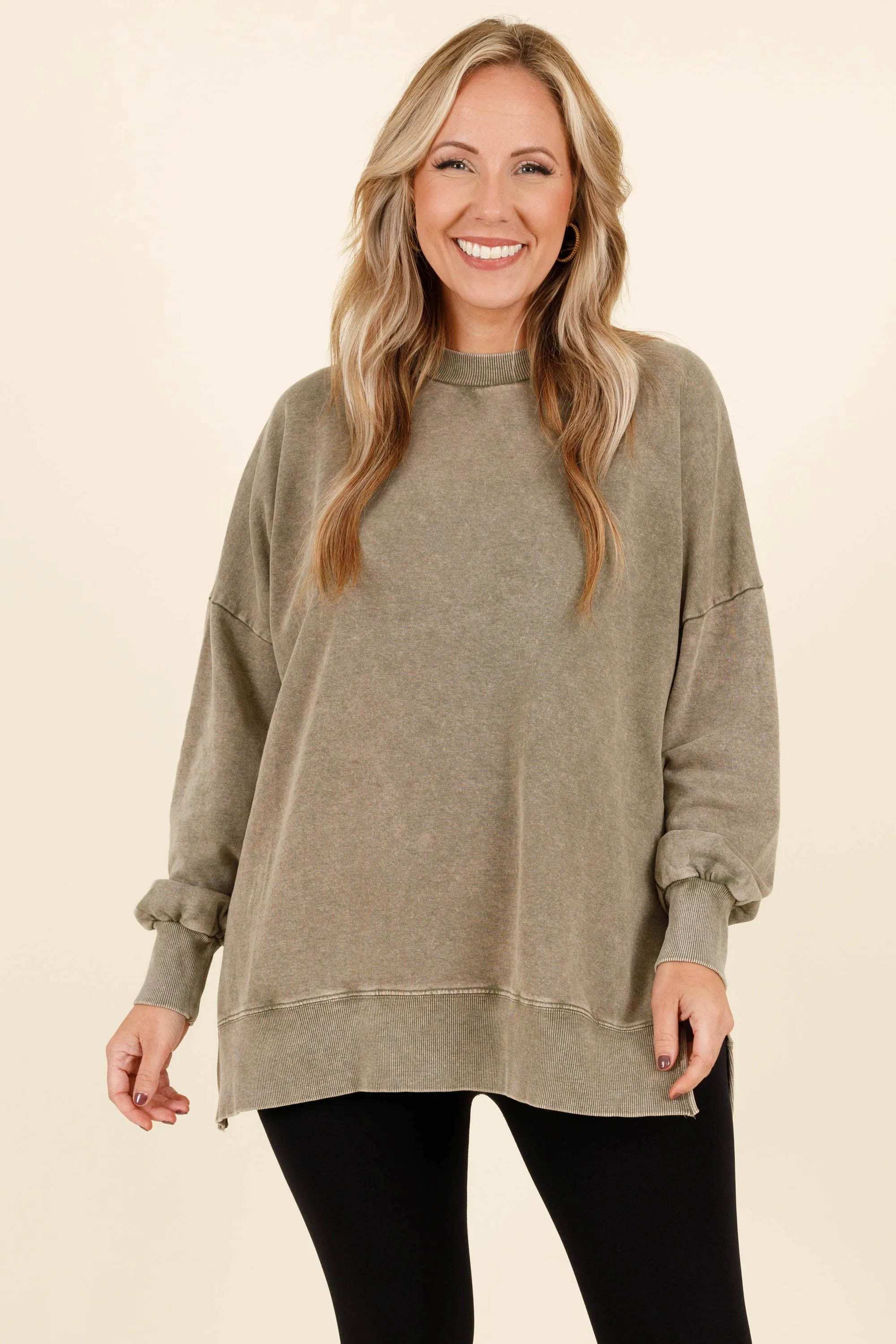 Cozy Crewneck Pullover, Olive