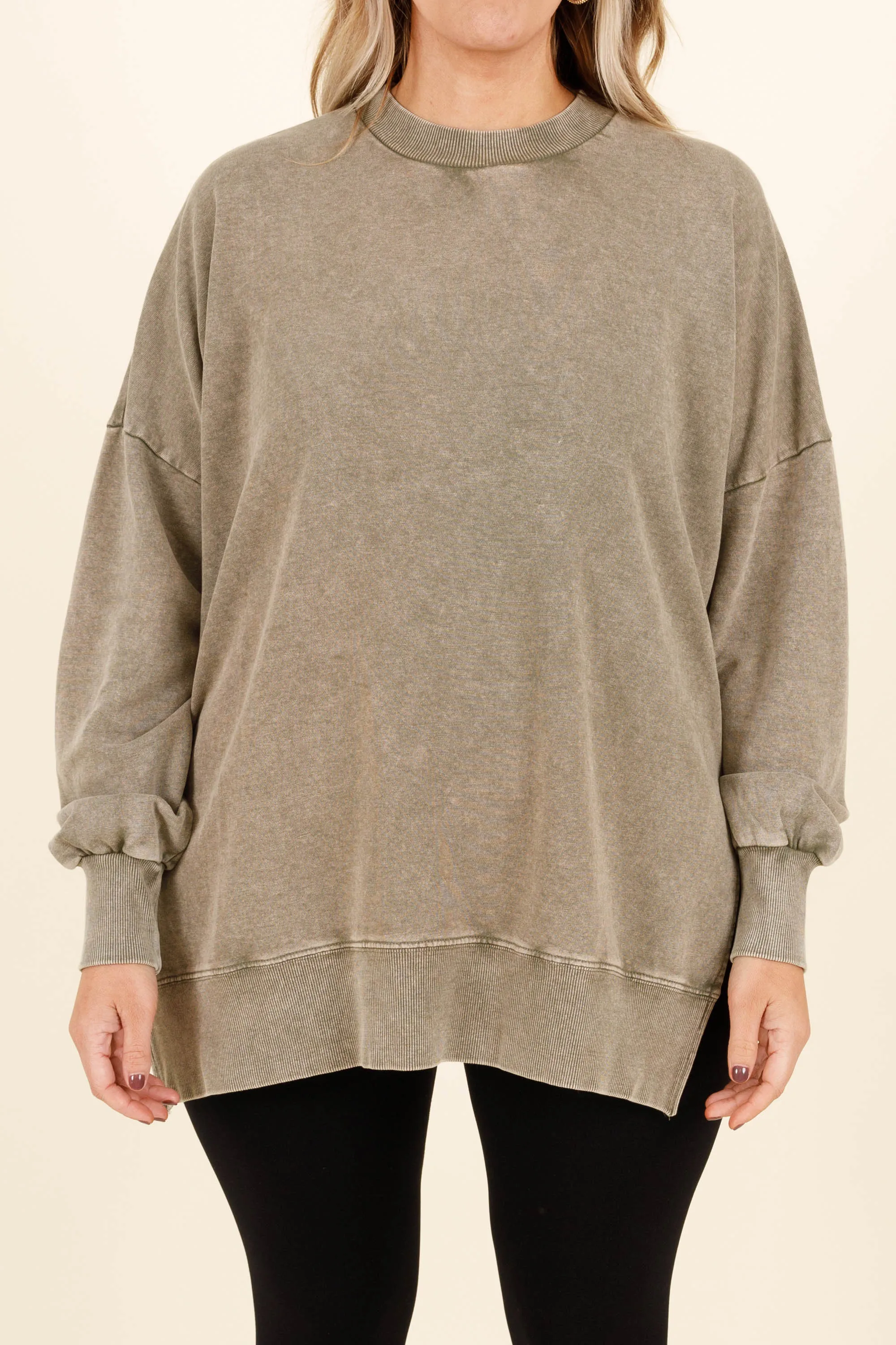 Cozy Crewneck Pullover, Olive