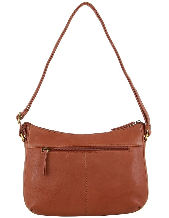 Diamond Pattern Embossed Leather Cross-Body Bag in Tan