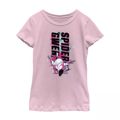 Disney Collection Little & Big Girls Crew Neck Short Sleeve Marvel Spiderman Graphic T-Shirt