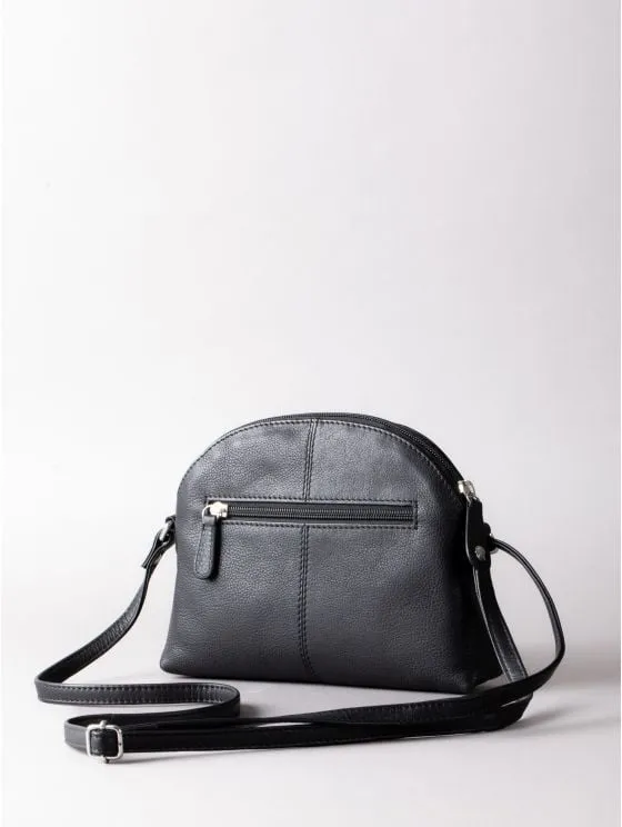 Elterwater Curved Leather Cross Body Bag in Black