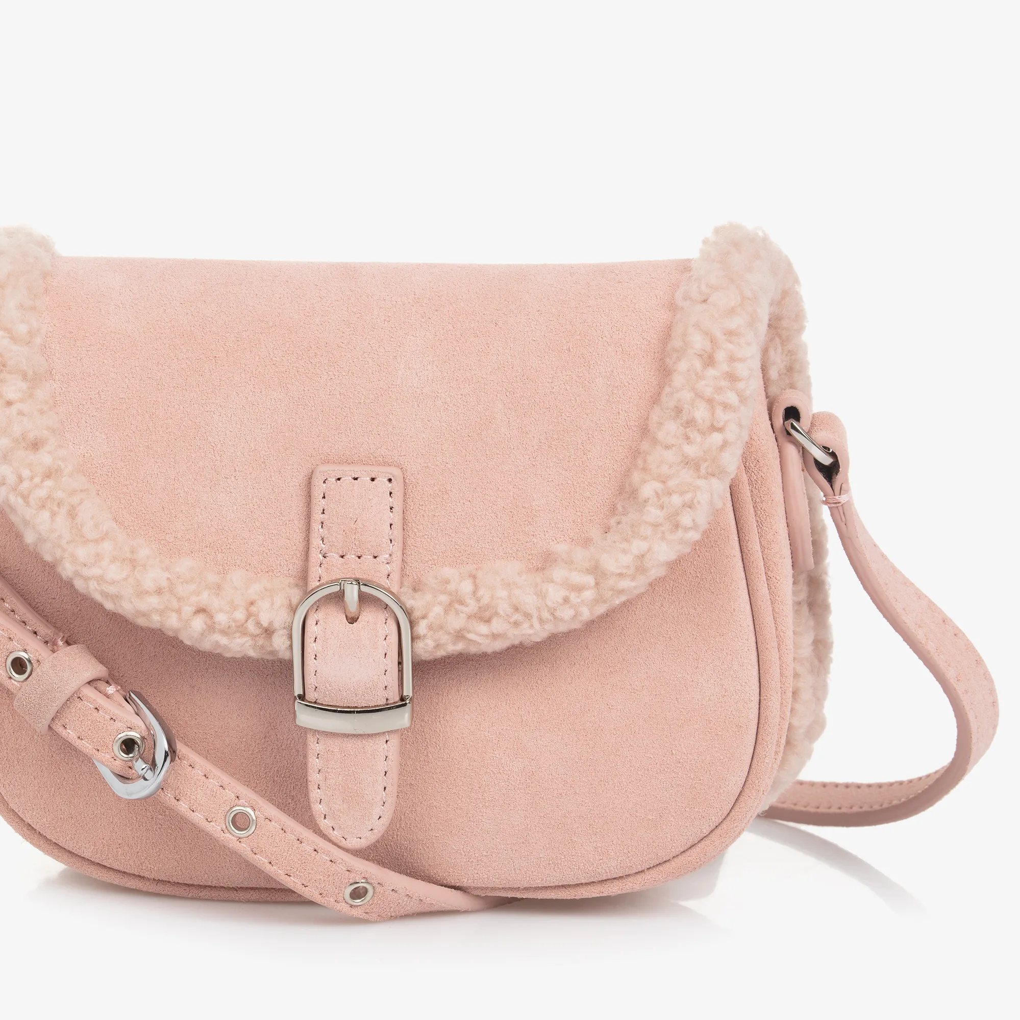 Girls Pink Suede Leather Bag (16cm)