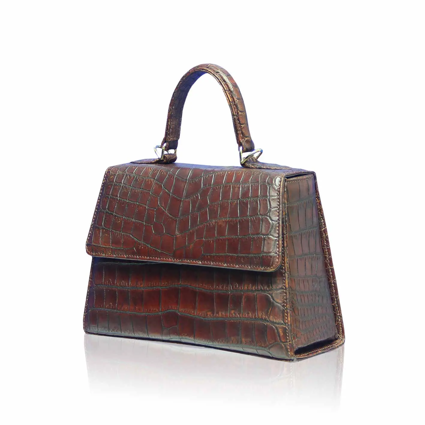 --Goldmas Brown Crocodile Leather Bag-