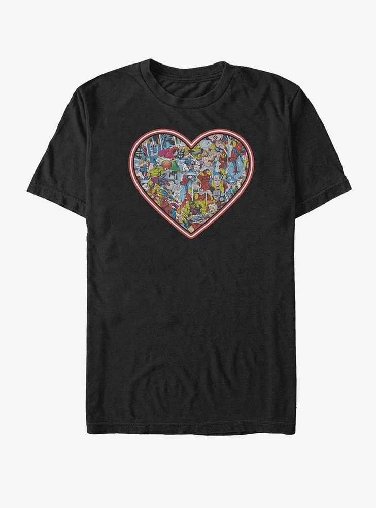 Hot Topic Marvel Avengers Comic Glow Heart T-Shirt