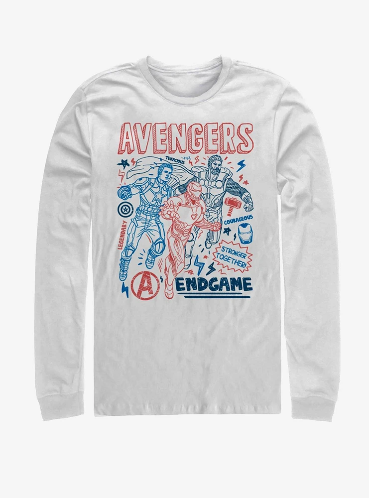 Hot Topic Marvel Avengers: Endgame Earths Mightiest Doodles Long-Sleeve T-Shirt