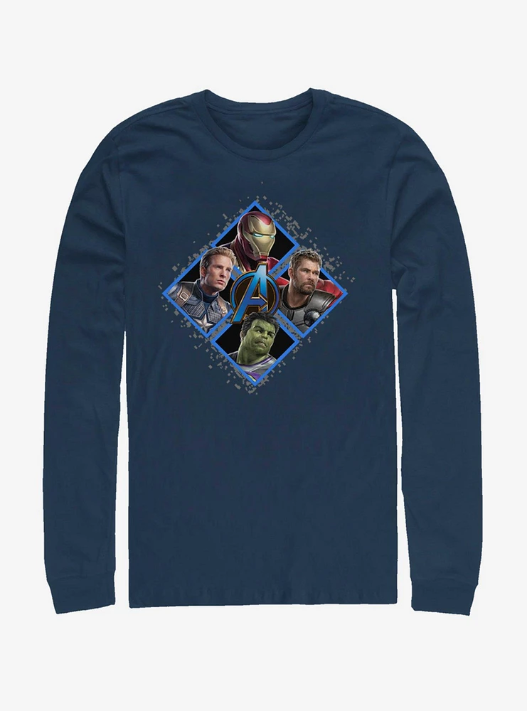 Hot Topic Marvel Avengers: Endgame Square Box Navy Blue Long-Sleeve T-Shirt