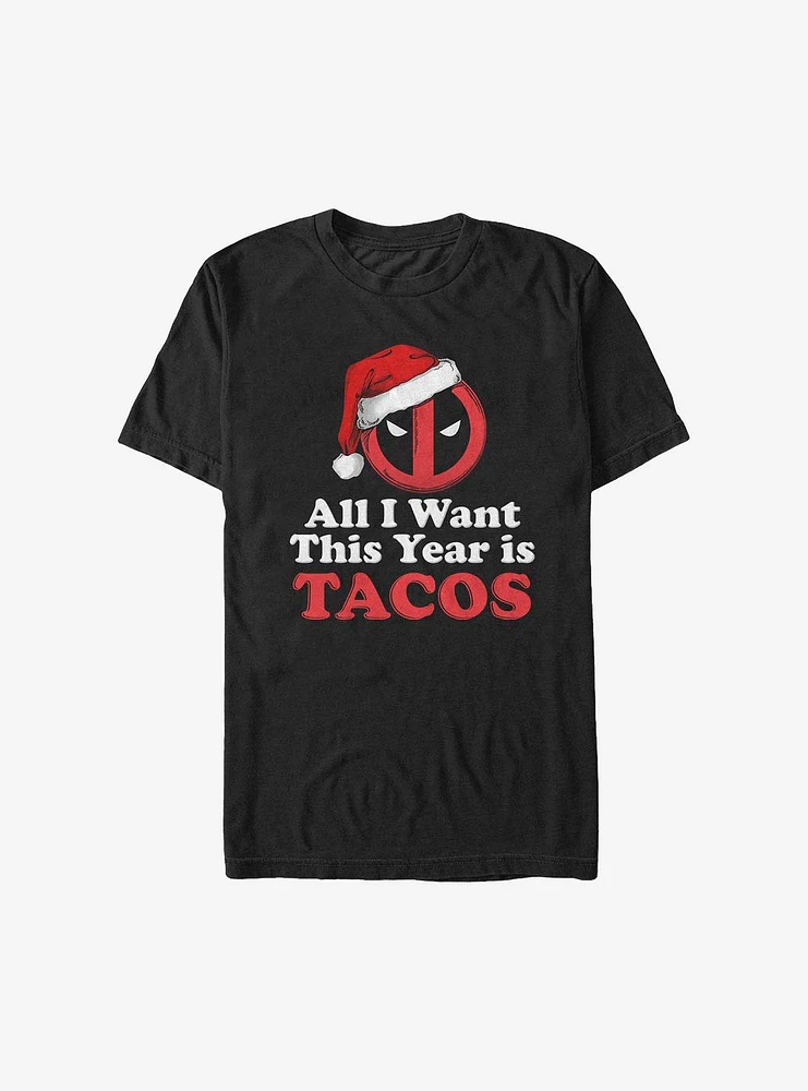 Hot Topic Marvel Deadpool All I Want This Year Is Tacos Holiday T-Shirt