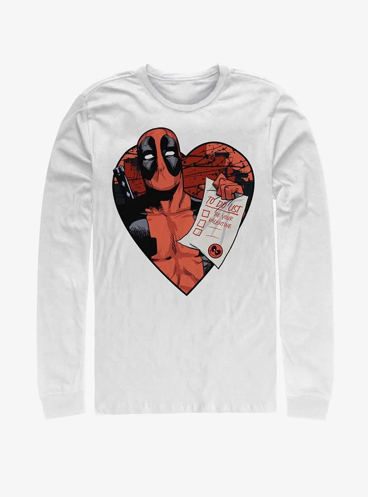 Hot Topic Marvel Deadpool Love List Valentine Long-Sleeve T-Shirt