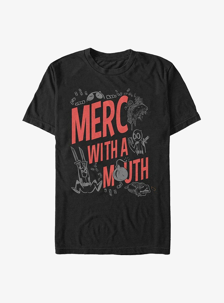 Hot Topic Marvel Deadpool Sketchy Merc T-Shirt