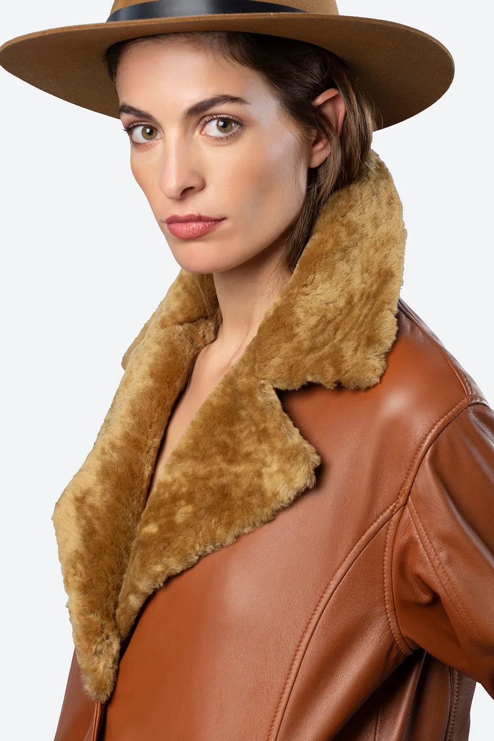 Lavalle Shearling Collar Jacket in Cognac