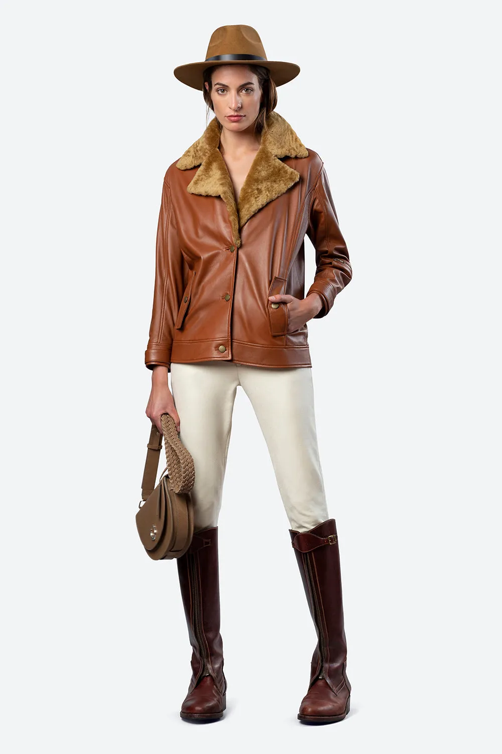 Lavalle Shearling Collar Jacket in Cognac