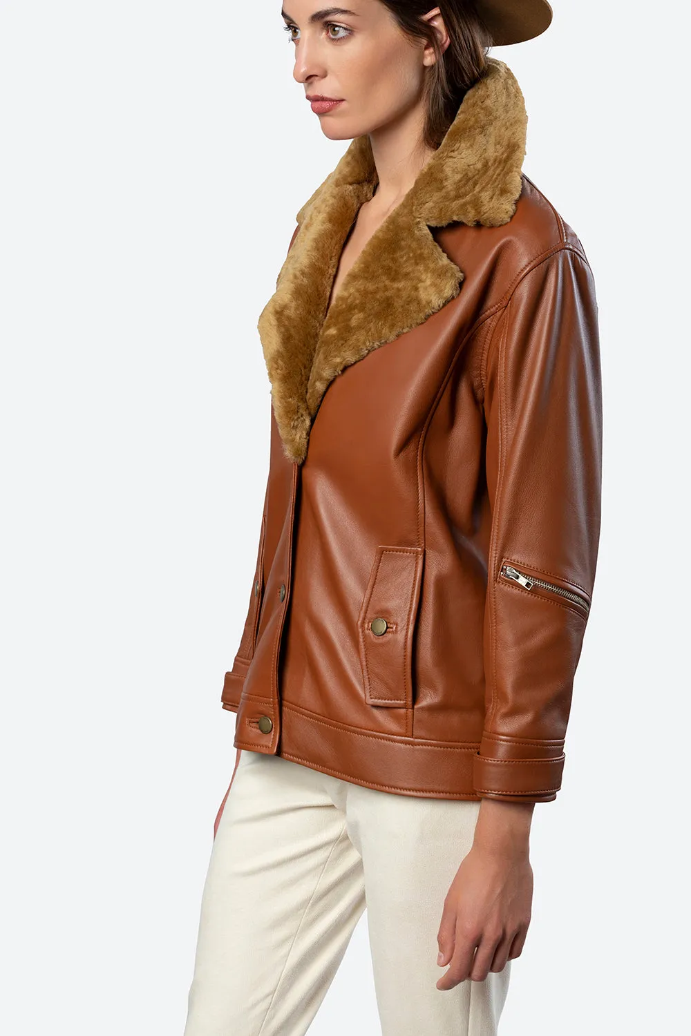 Lavalle Shearling Collar Jacket in Cognac