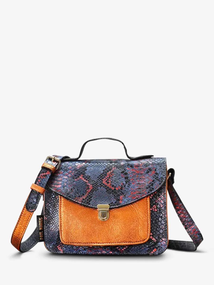 leather hand bag for woman Blue,Orange - Mademoiselle George Python Abyss Metallic Orange | PAUL MARIUS