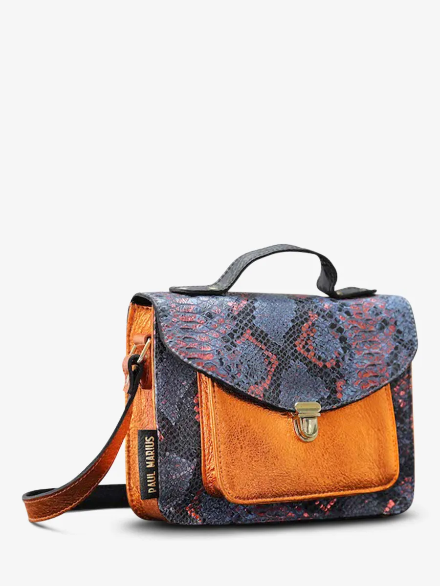 leather hand bag for woman Blue,Orange - Mademoiselle George Python Abyss Metallic Orange | PAUL MARIUS