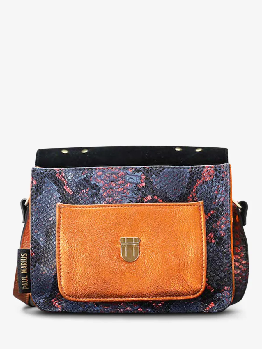 leather hand bag for woman Blue,Orange - Mademoiselle George Python Abyss Metallic Orange | PAUL MARIUS