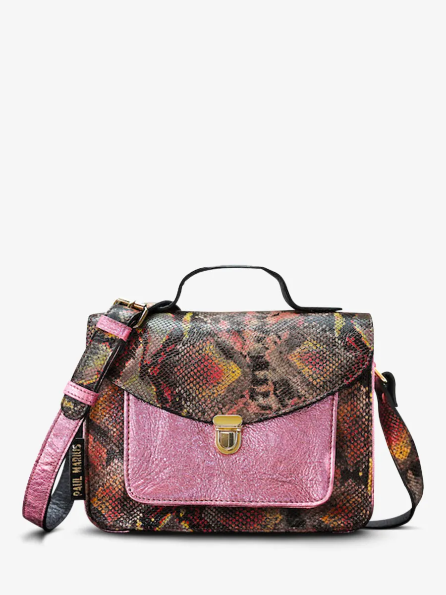 leather hand bag for woman Red,Pink - Mademoiselle George Python Magma Metallic Pink | PAUL MARIUS