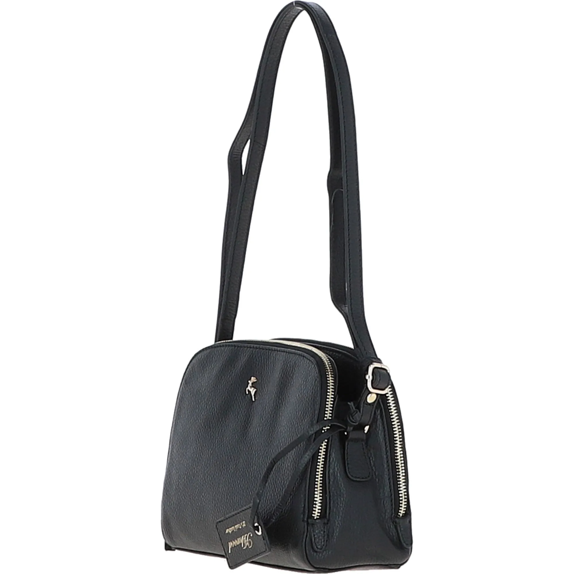 Leather Three Section Cross Body Bag Black: 63789