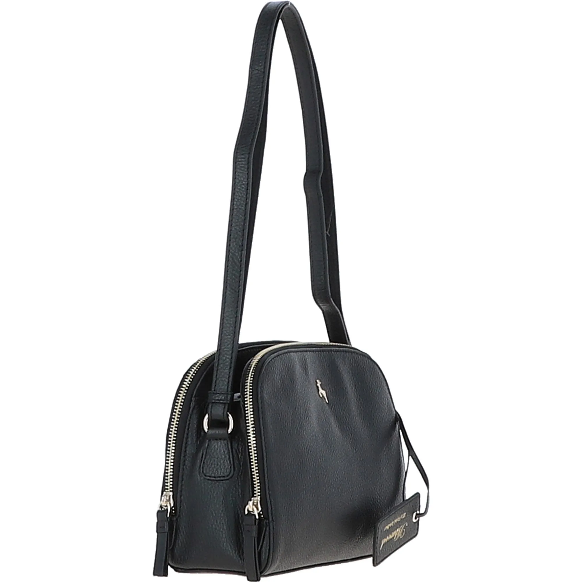 Leather Three Section Cross Body Bag Black: 63789