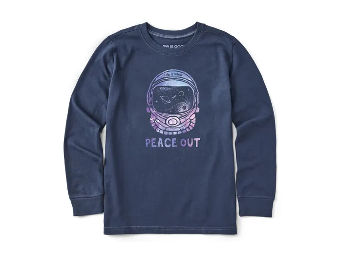 Life is Good Kid's Long Sleeve Crusher Tee - Peace Out Space Helmet