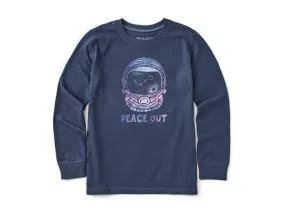 Life is Good Kid's Long Sleeve Crusher Tee - Peace Out Space Helmet