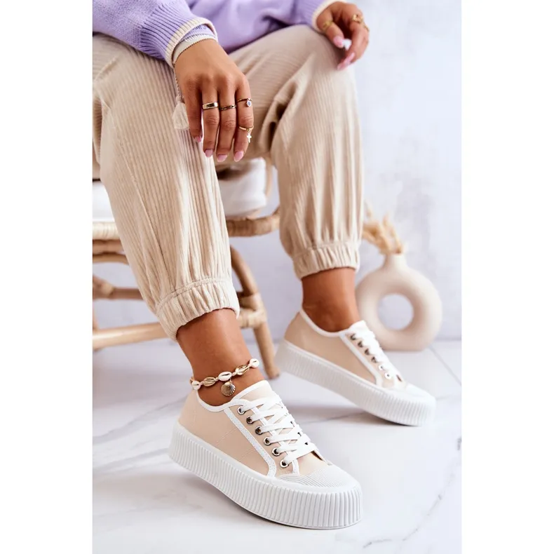 Low Sneakers On Beige Mischa Platform