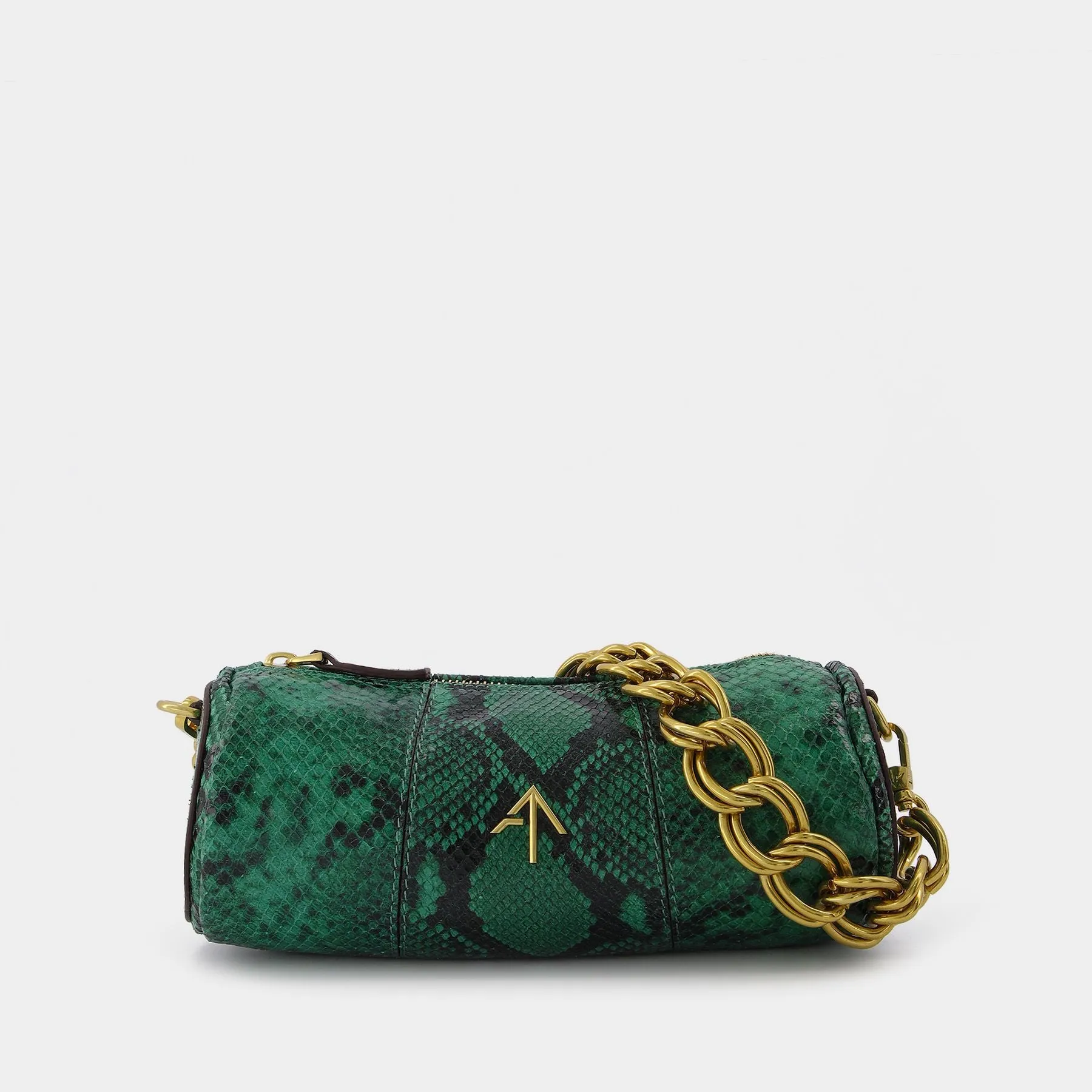 Manu Atelier  Mini Cylinder Bag in Snake Embossed Green Leather