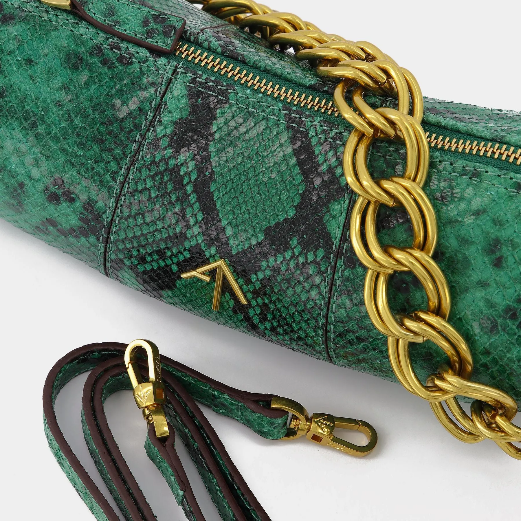 Manu Atelier  Mini Cylinder Bag in Snake Embossed Green Leather