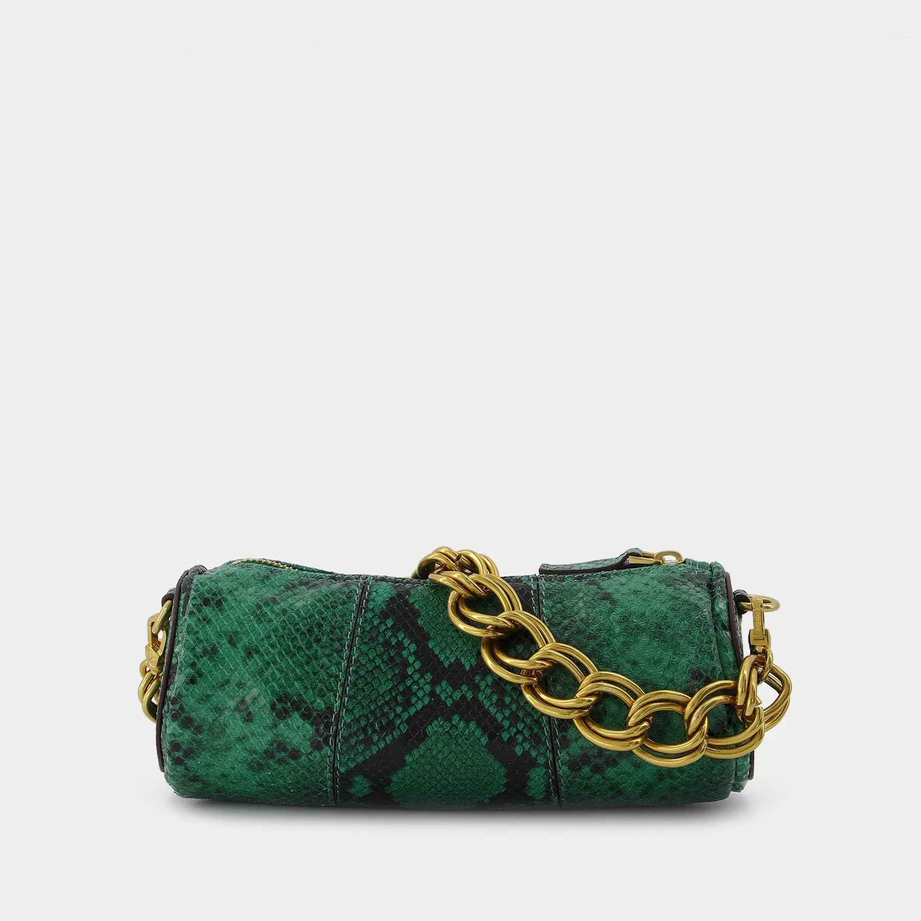 Manu Atelier  Mini Cylinder Bag in Snake Embossed Green Leather