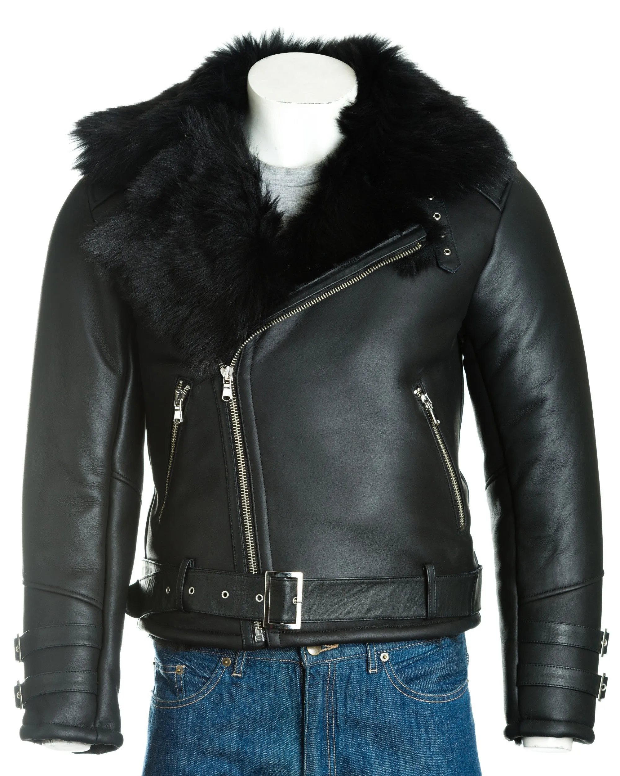 Men's Black Toscana Sheepskin Biker Jacket: Massimo