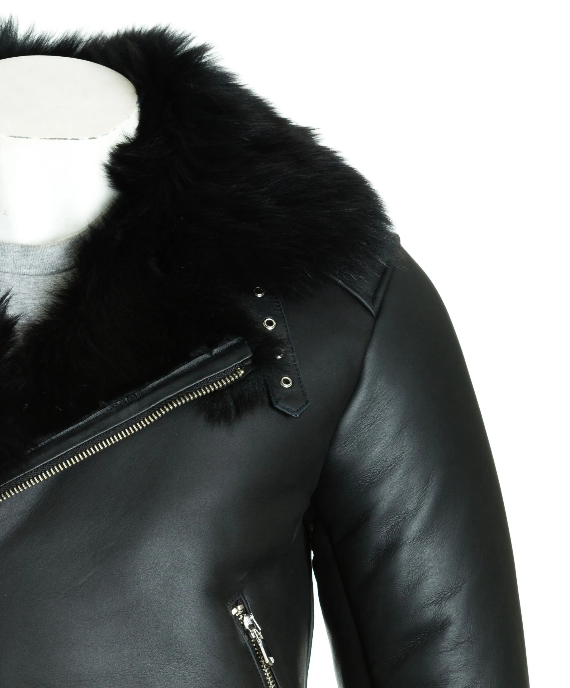 Men's Black Toscana Sheepskin Biker Jacket: Massimo