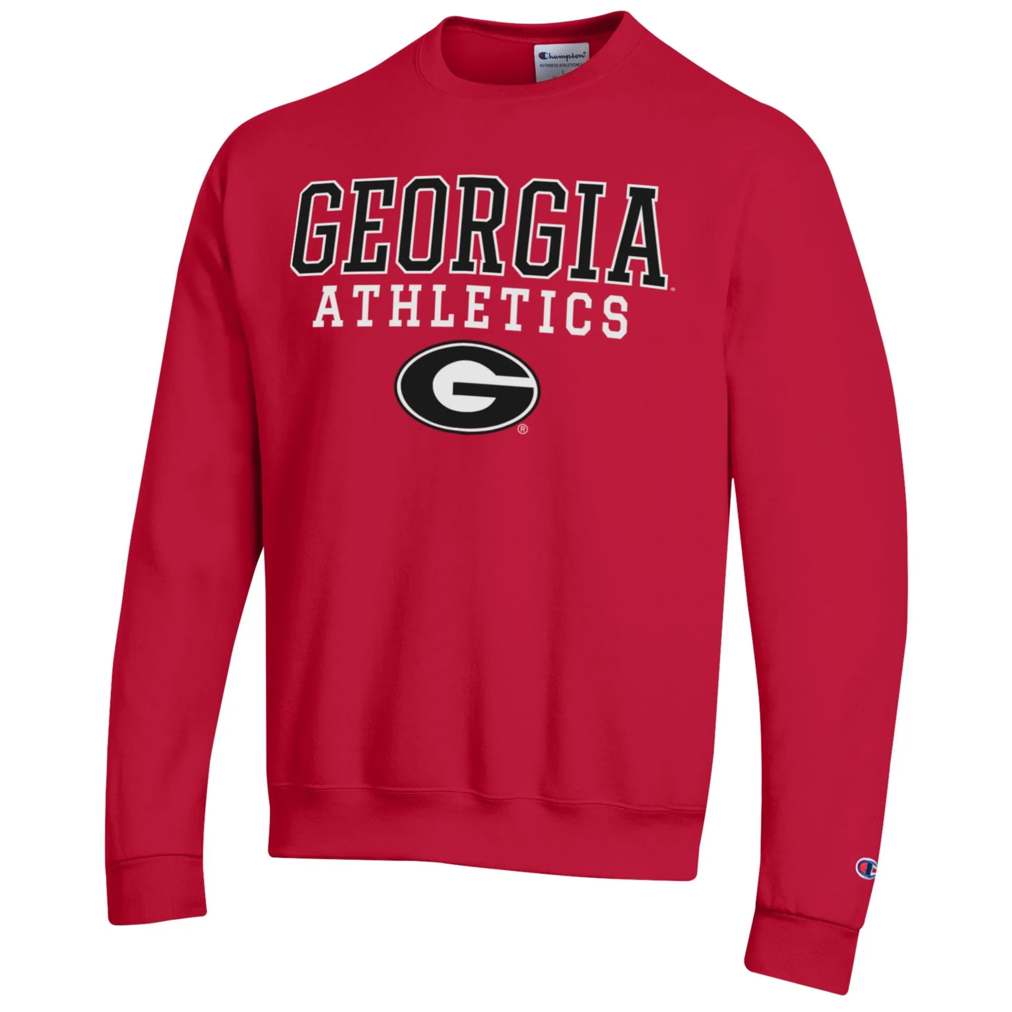 Men's Champion  Red Georgia Bulldogs Athletics Logo Stack Pullover Sweatshirt