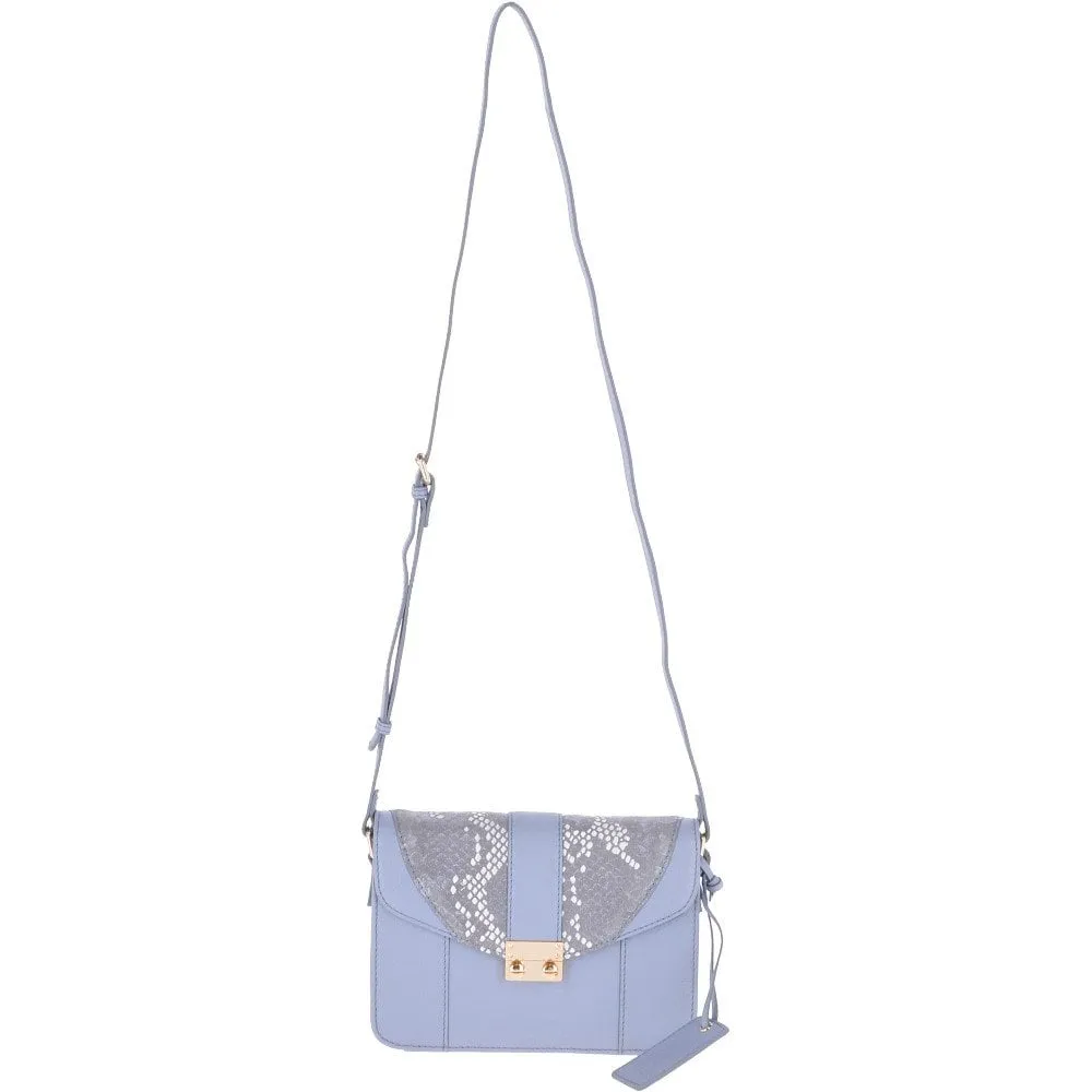 Mini Cross Body Bag With Snake Print Cornflower Blue  -  62242