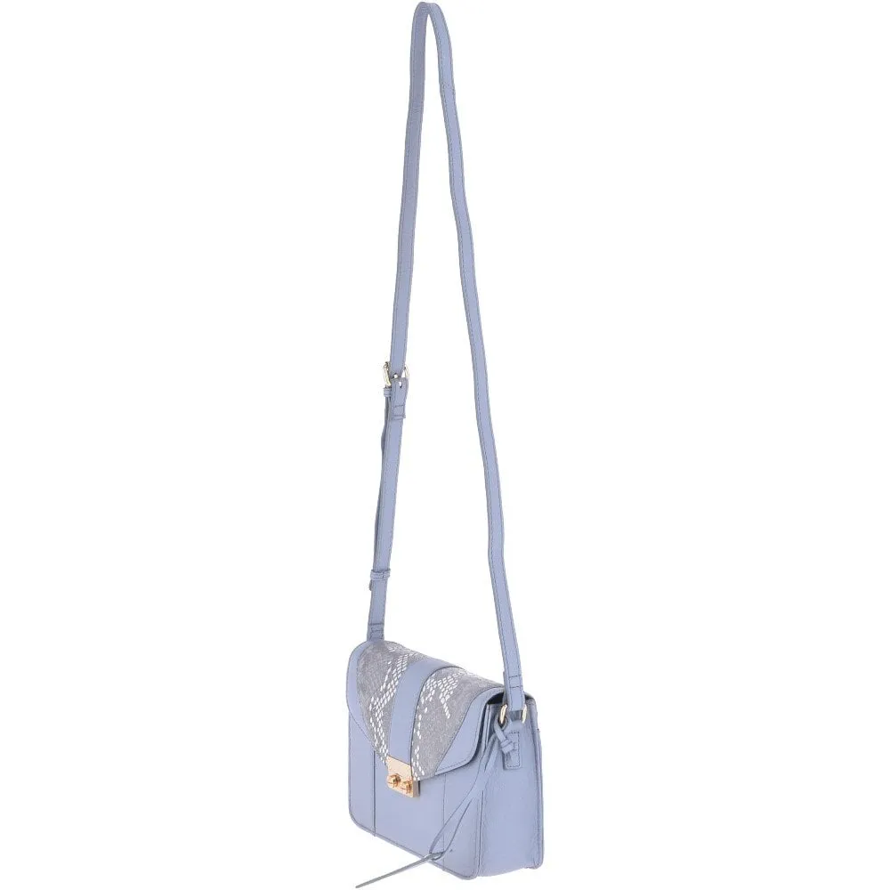 Mini Cross Body Bag With Snake Print Cornflower Blue  -  62242