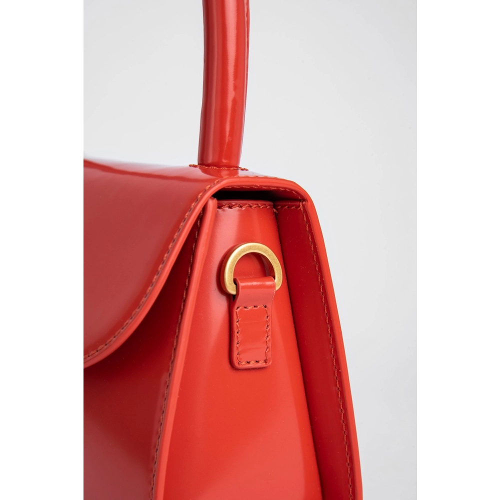 --Mini scarlet semi patent leather bag-