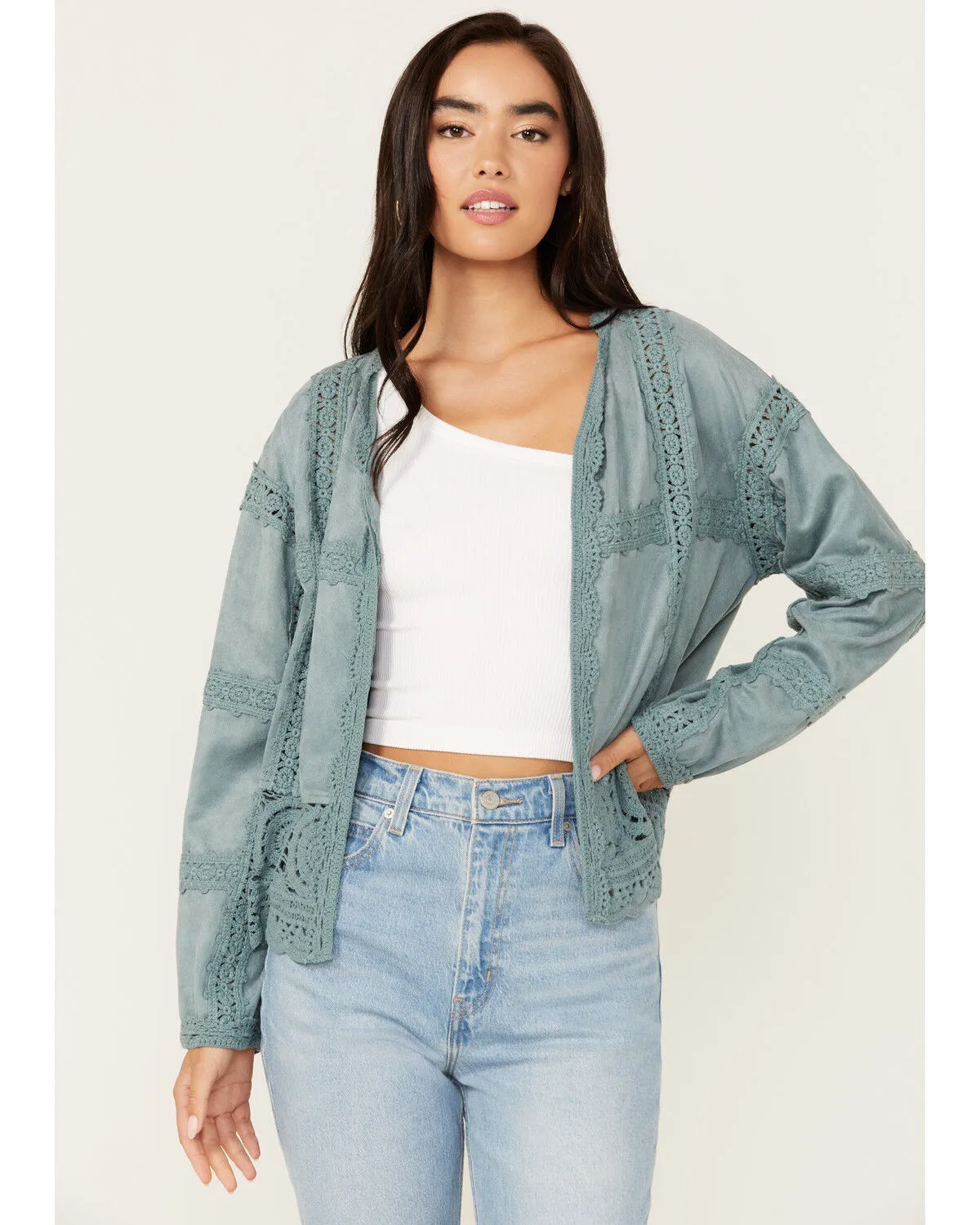 Miss Me Women's Crochet Faux Suede Jacket