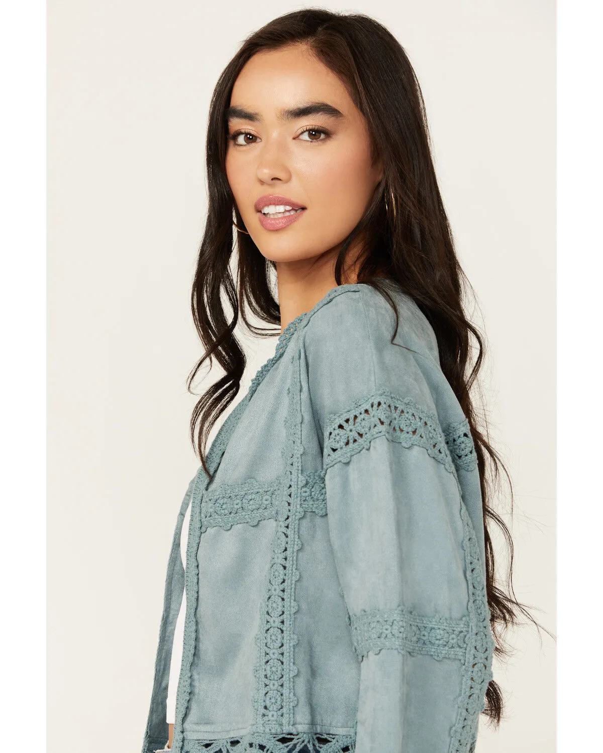 Miss Me Women's Crochet Faux Suede Jacket