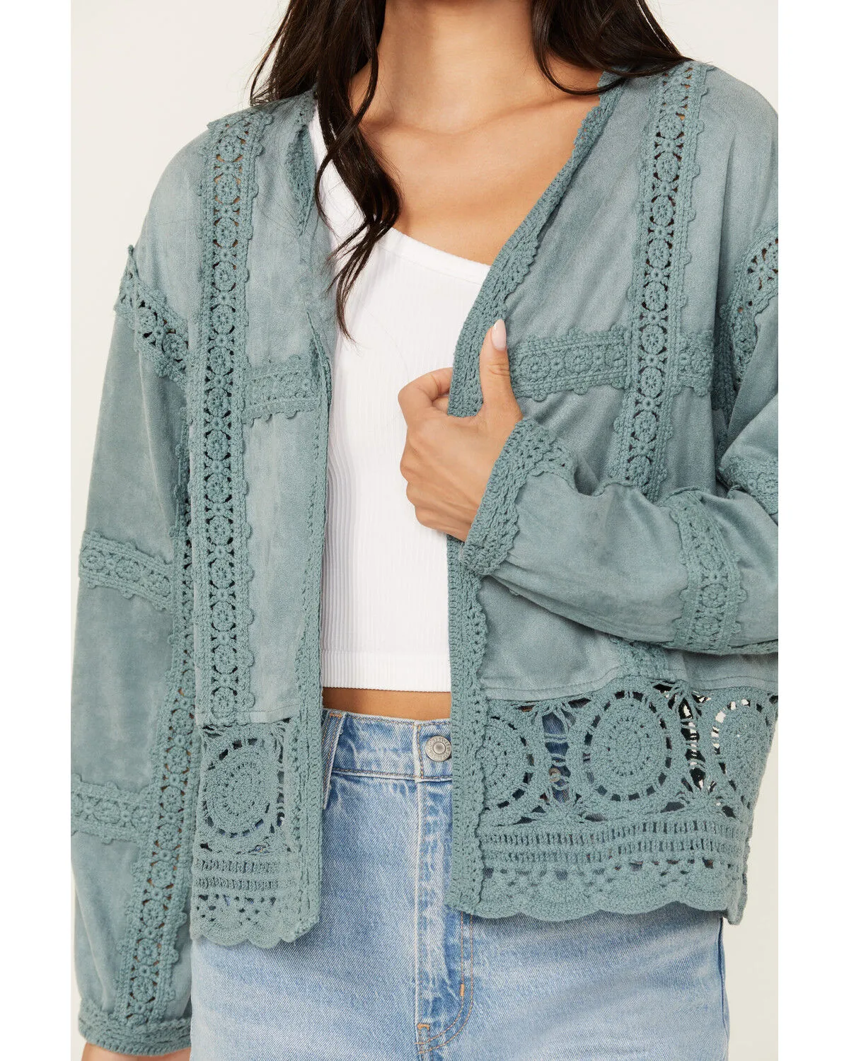 Miss Me Women's Crochet Faux Suede Jacket