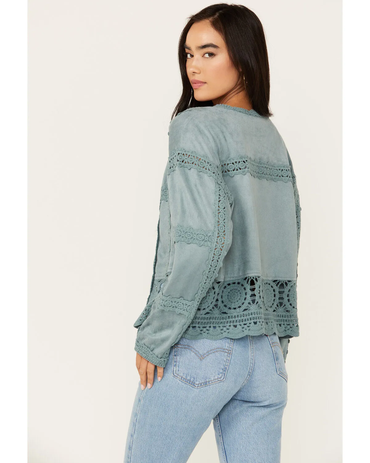 Miss Me Women's Crochet Faux Suede Jacket