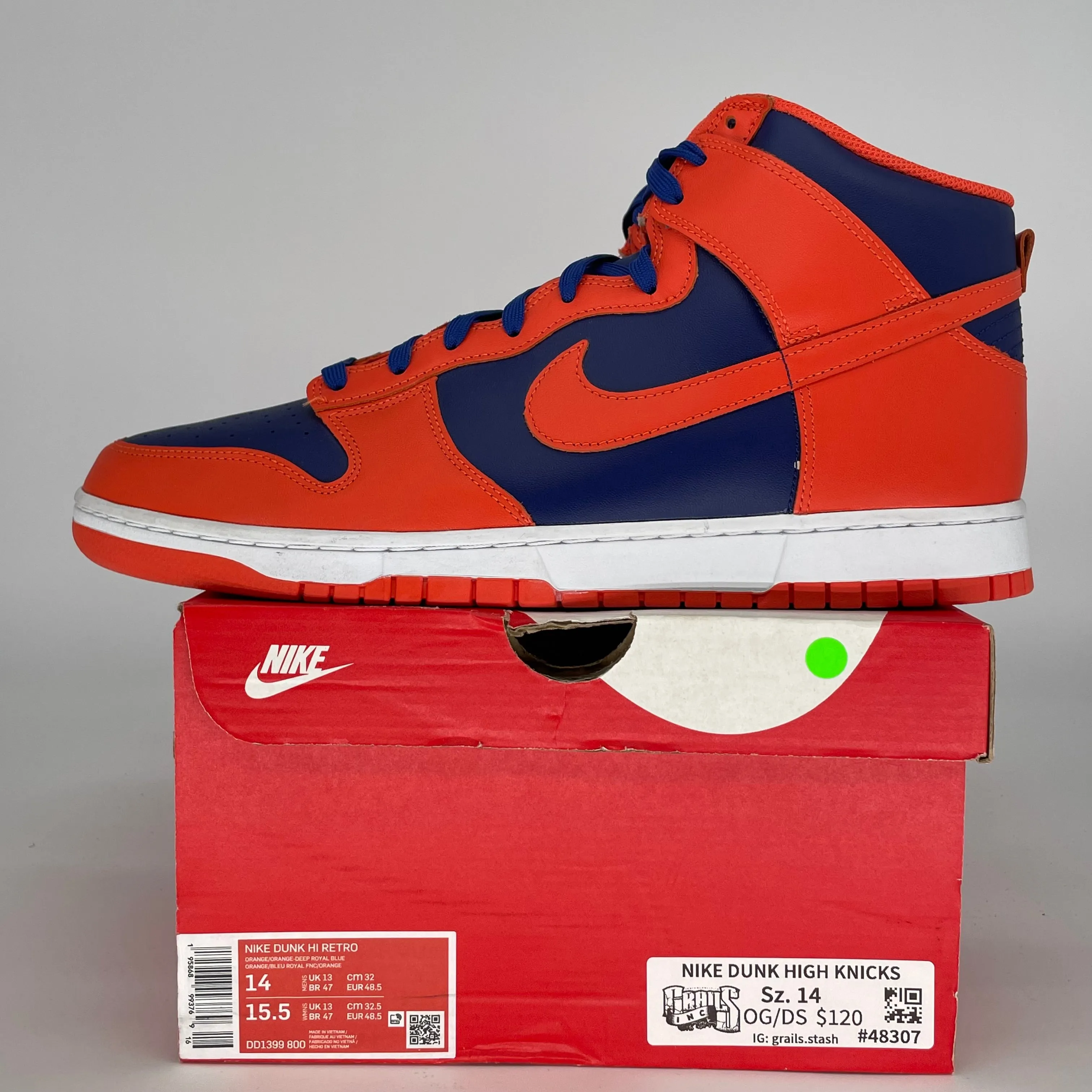 NIKE DUNK HIGH KNICKS SIZE 14 DD1399-800