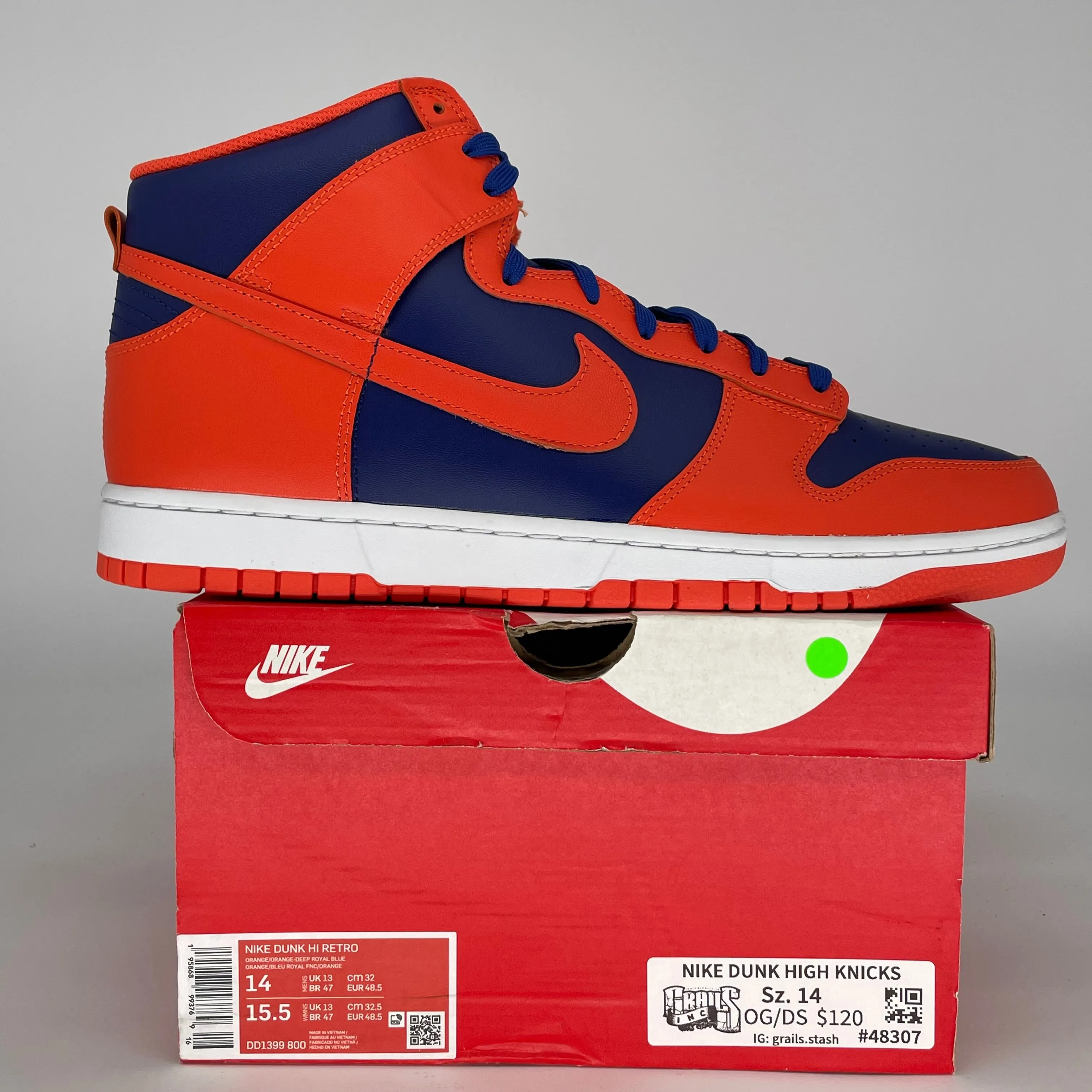 NIKE DUNK HIGH KNICKS SIZE 14 DD1399-800