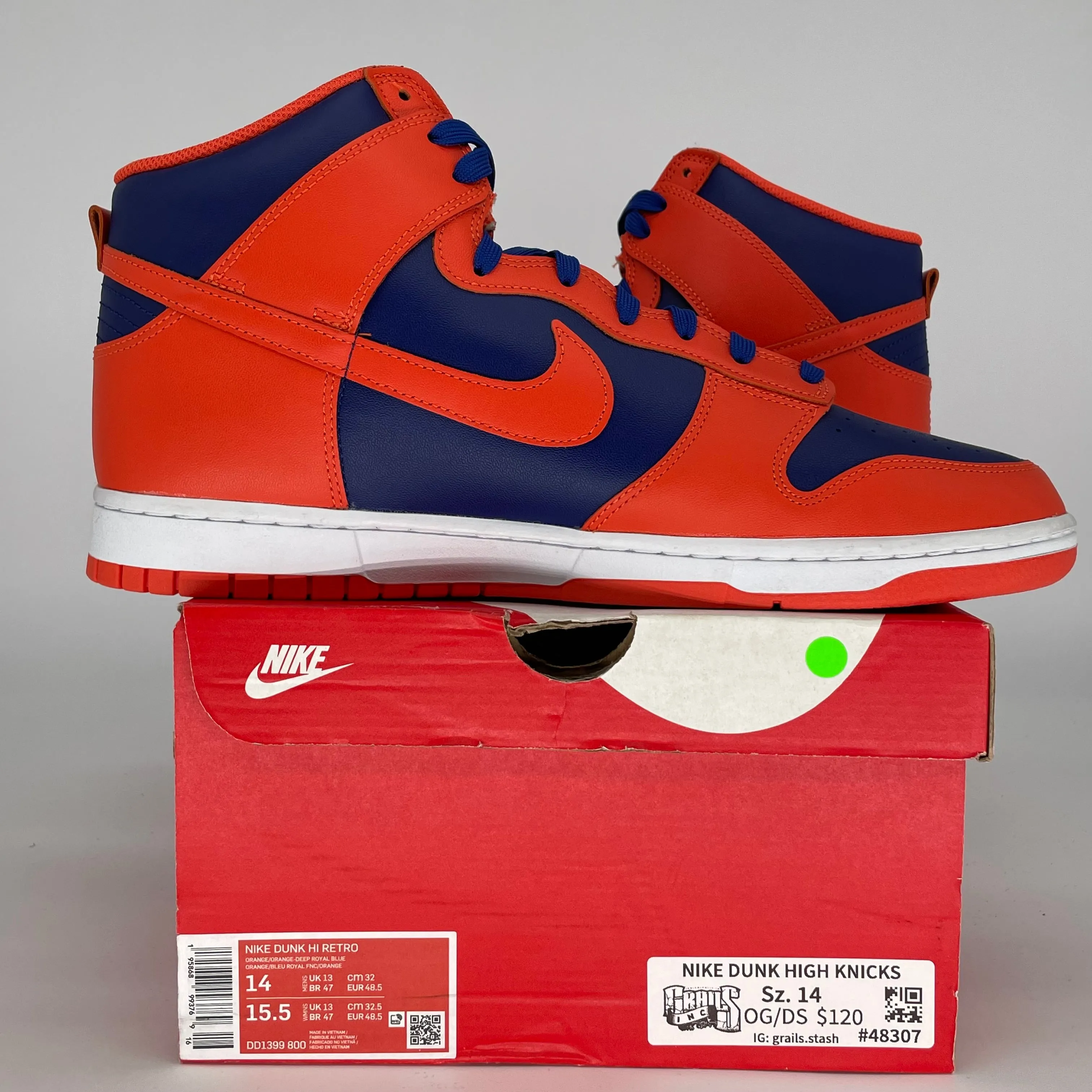 NIKE DUNK HIGH KNICKS SIZE 14 DD1399-800